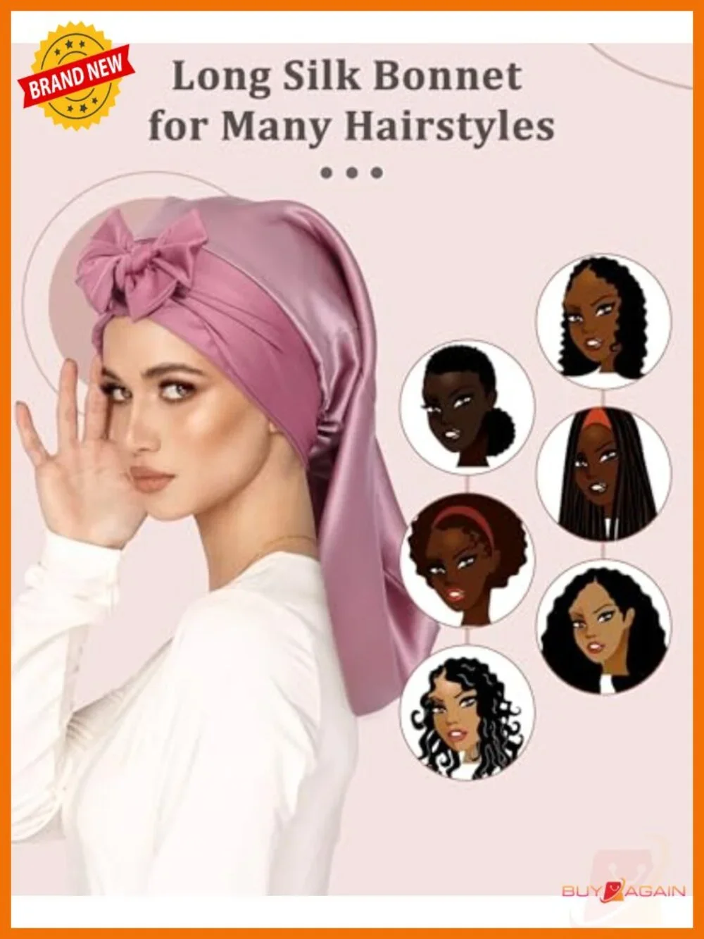100% Mulberry Silk Bonnet for Sleeping, Adjustable Long Hair Wrap Cap,
